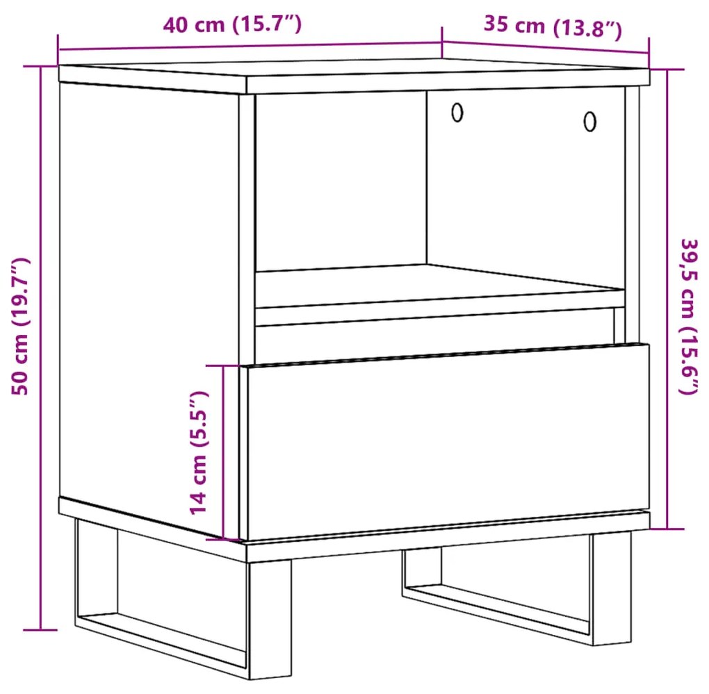 Κομοδίνα 2 τεμάχια Παλιό ξύλο 40x35x50 cm Κατασκευασμένο ξύλο - Καφέ