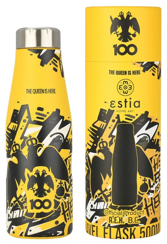 Estia 00-27209 Travel Flask Save the Aegean Μπουκάλι Θερμός Ανοξείδωτο BPA Free 500ml AEK BC Edition The Queen is Here