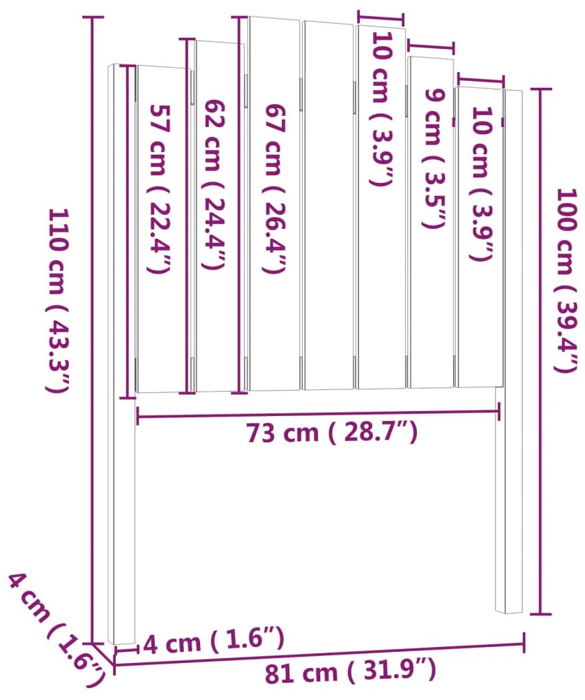 vidaXL Κεφαλάρι Κρεβατιού Λευκό 81x4x110 εκ. από Μασίφ Ξύλο Πεύκου