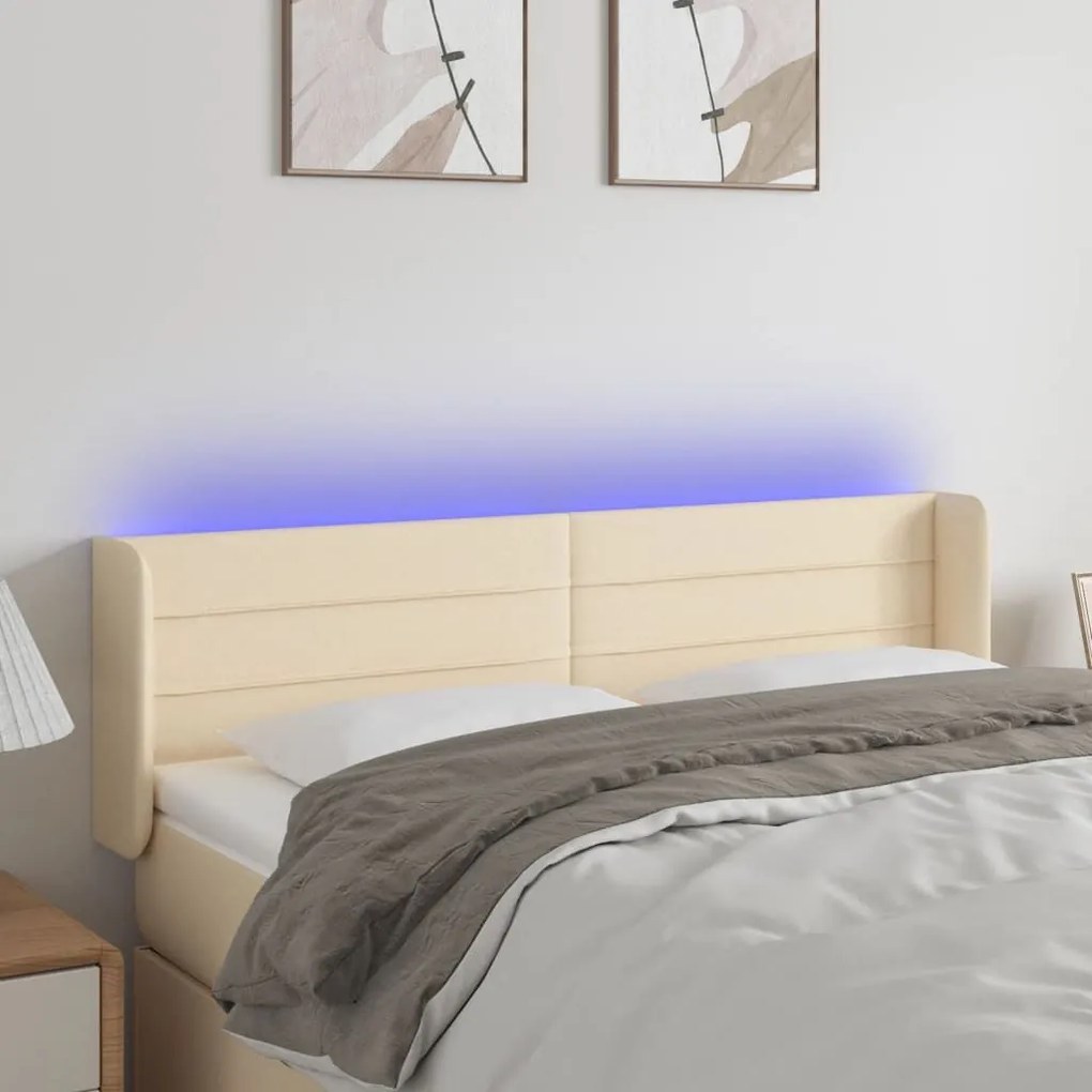 Κεφαλάρι Κρεβατιού LED Κρεμ 147x16x78/88 εκ. Υφασμάτινο - Κρεμ
