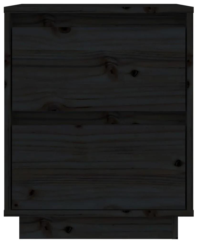 Κομοδίνο Μαύρο 40 x 35 x 50 εκ. από Μασίφ Ξύλο Πεύκου - Μαύρο