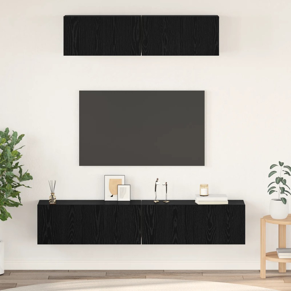 vidaXL Τηλεοπτική Κάβα Τοίχου 4 pcs Μαύρη Οξυά Small 80 x 30 x 30.5 εκ