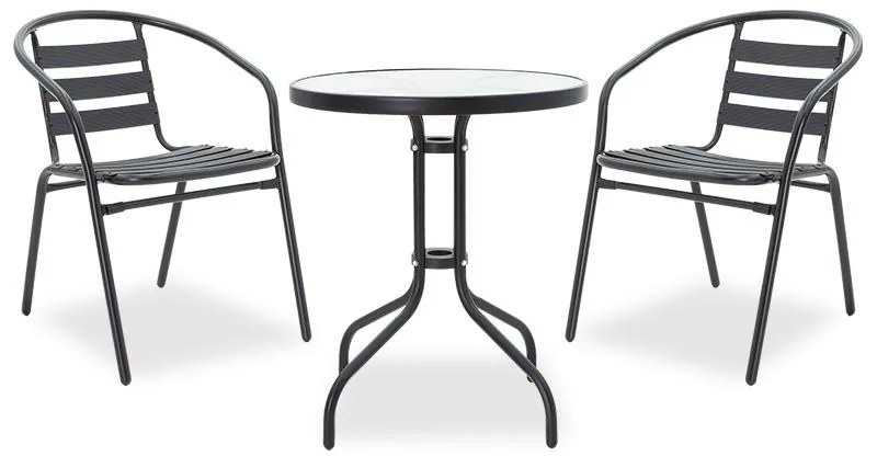 Σετ κήπου - Τραπεζαρία 3 τμχ Watson-Tade μέταλλο - γυαλί μαύρο Φ60x70 εκ. 60x60x70 εκ.