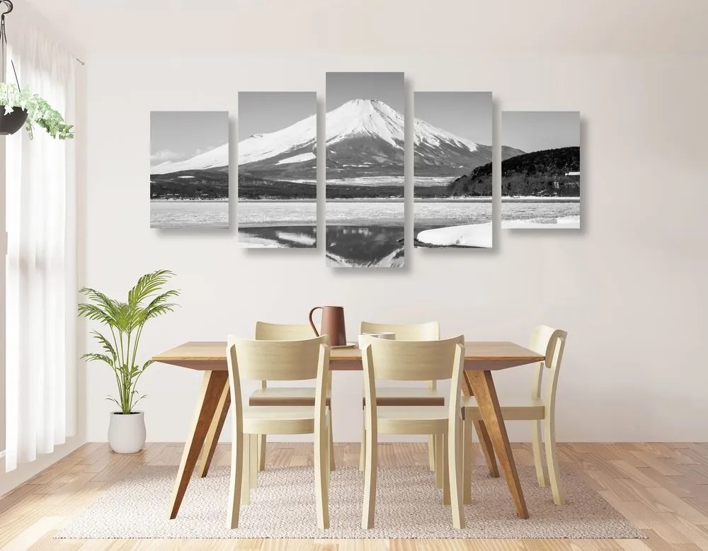 Εικόνα 5 τμημάτων Ιαπωνικό βουνό Fuji σε ασπρόμαυρο - 200x100