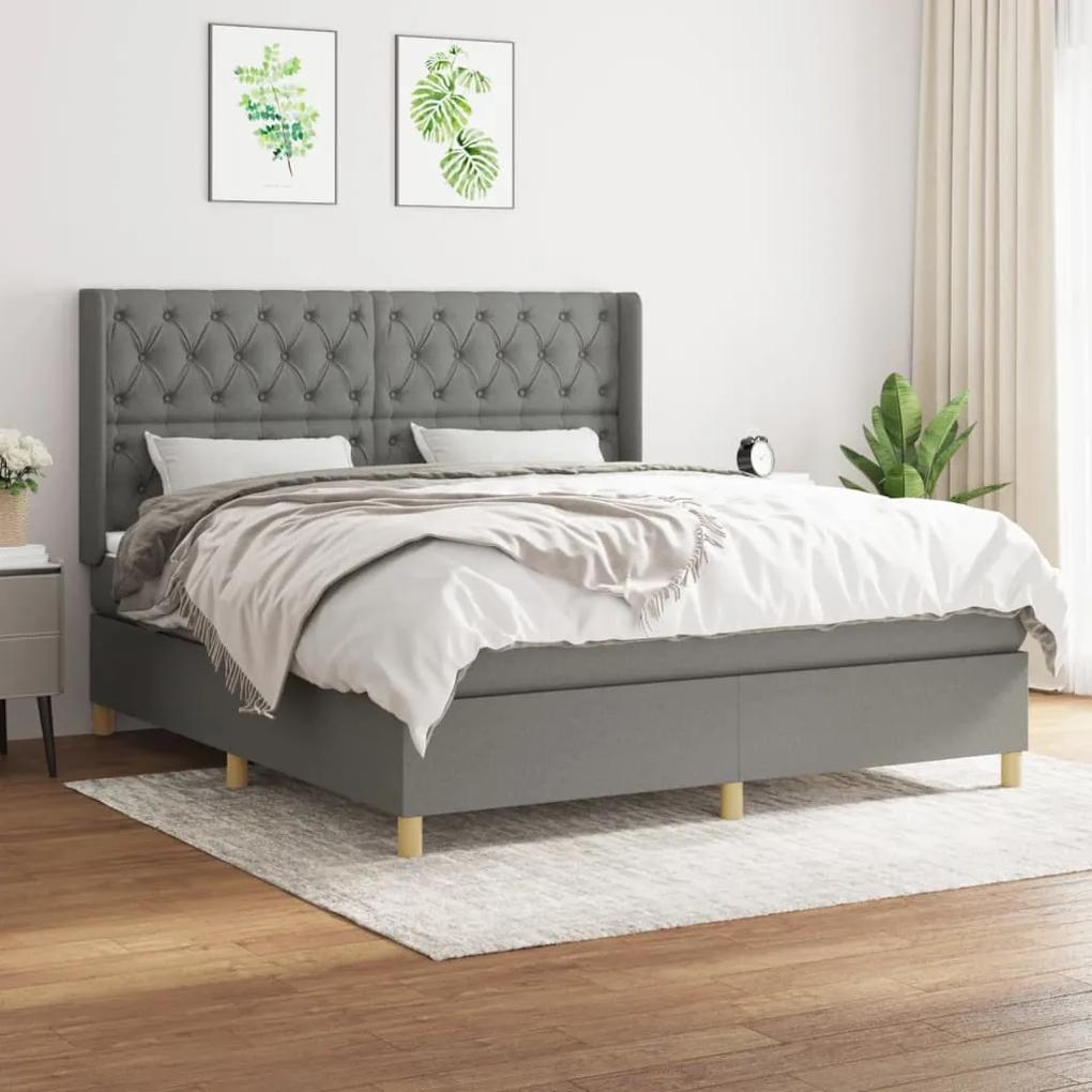 Κρεβάτι Boxspring με Στρώμα Σκούρο Γκρι 160x200 εκ Υφασμάτινο