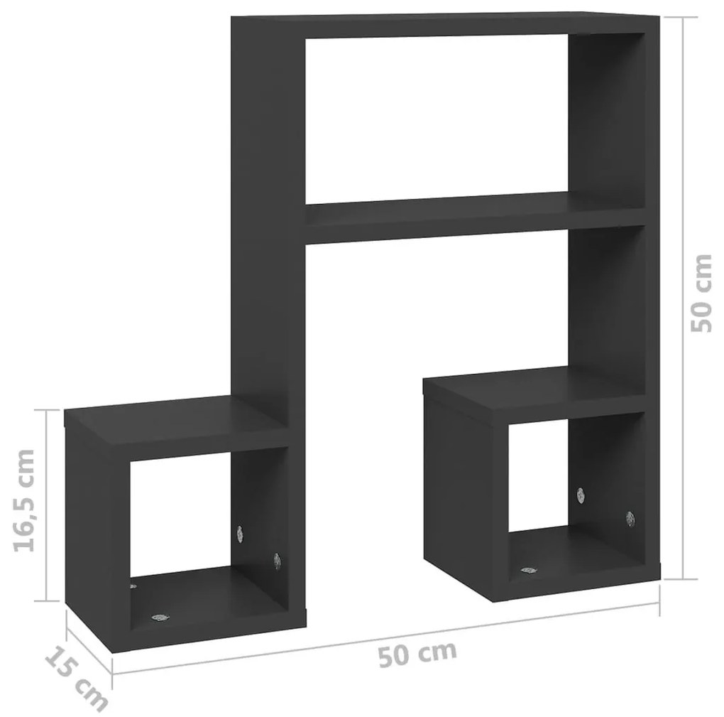 Ραφιέρες Τοίχου 2 τεμ. Γκρι 50 x 15 x 50 εκ. από Επεξ. Ξύλο - Γκρι