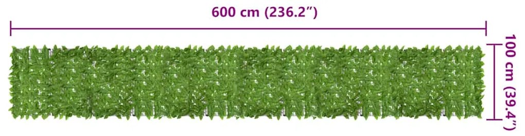 vidaXL Διαχωριστικό Βεράντας με Πράσινα Φύλλα 600 x 100 εκ.