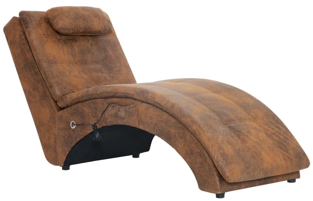vidaXL Πολυθρόνα/Ανάκλιντρο Μασάζ Καφέ Συνθετικό Καστόρι με Μαξιλάρι