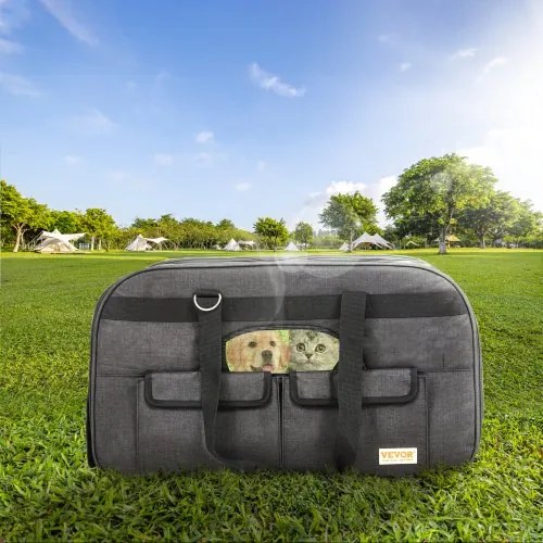 VEVOR Cat Carrier with Wheels, Rolling Pet Carrier with Telescopic Handle and Shoulder Strap, Dog Carrier with Wheels for Pets under 35 lbs, with 1 Folding Bowl, Black