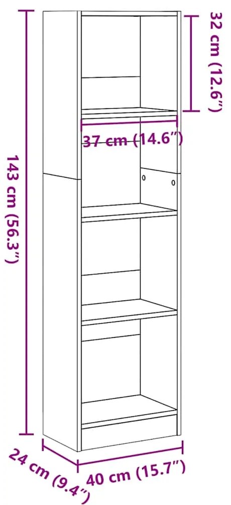 Βιβλιοθήκη Γυαλιστερό Λευκό 40x24x143 εκ. Επεξεργασμένο Ξύλο - Λευκό