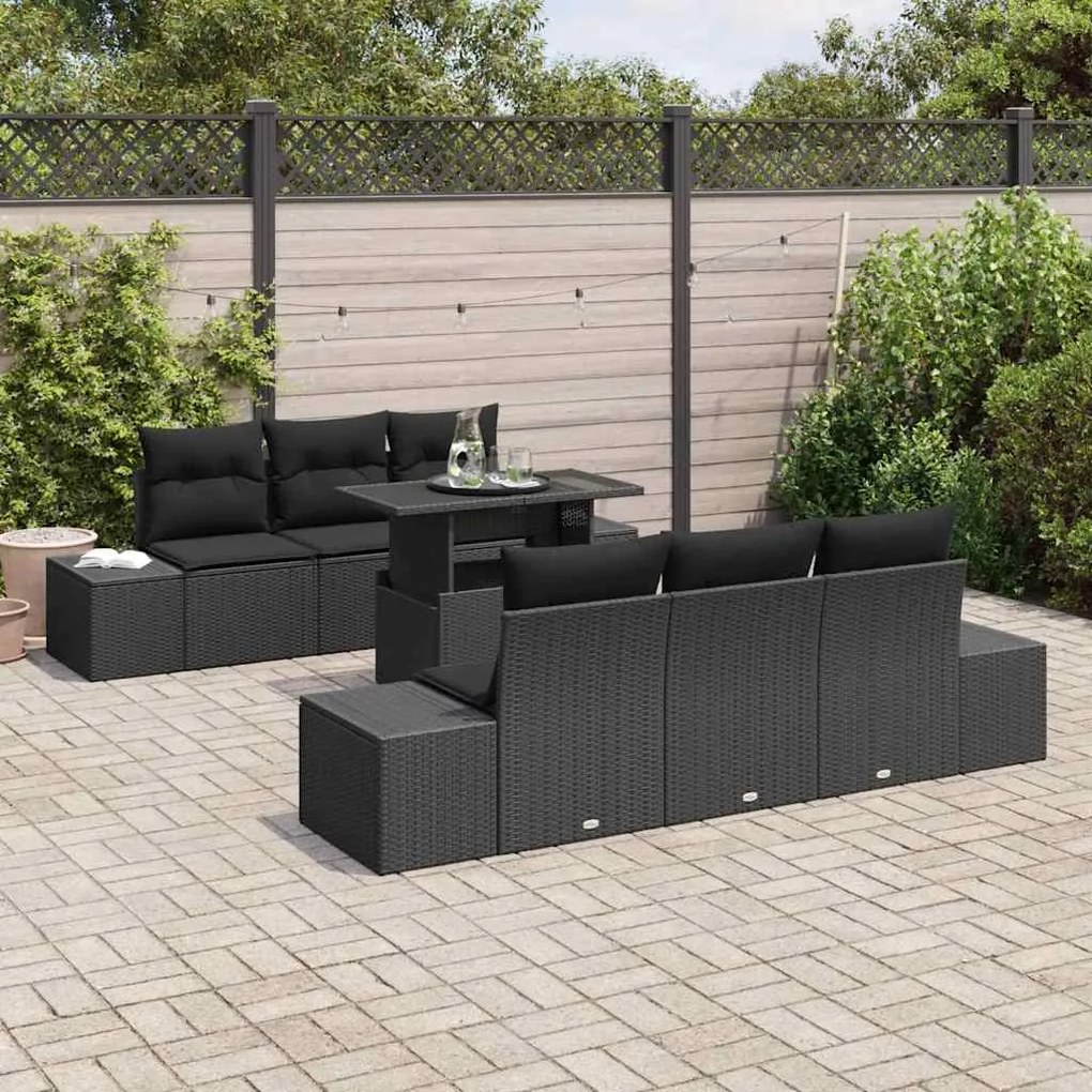 vidaXL Σετ Καναπέ Κήπου με μαξιλάρι 7 pcs Μαύρο 100 x 55 x 73 εκ.