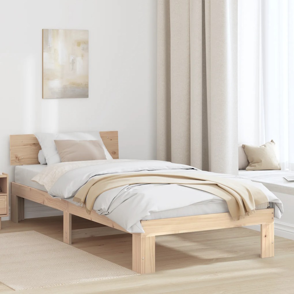 vidaXL Kρεβάτι με κεφαλάρι 90x200 εκ. από μασίφ ξύλο πεύκου