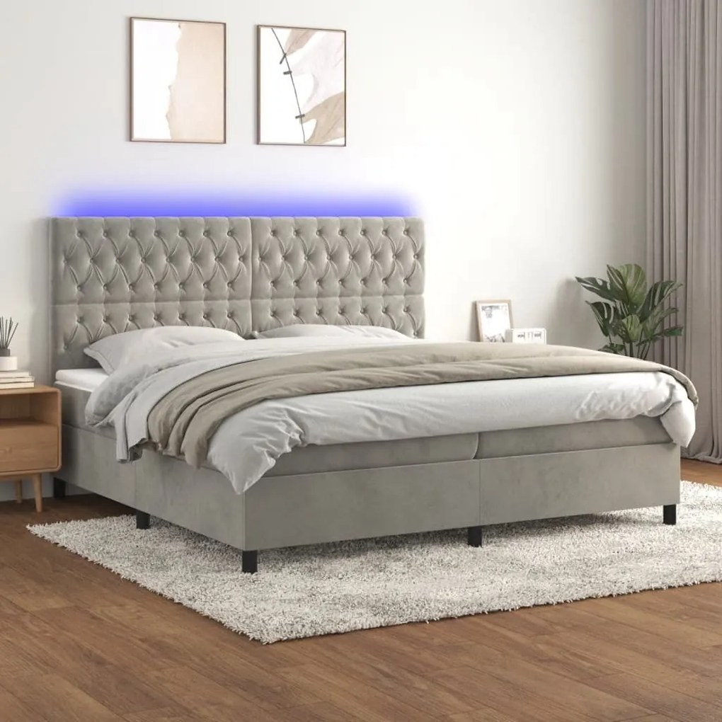 ΚΡΕΒΑΤΙ BOXSPRING ΜΕ ΣΤΡΩΜΑ &amp; LED ΑΝ.ΓΚΡΙ 200X200 ΕΚ. ΒΕΛΟΥΔΙΝΟ 3136323