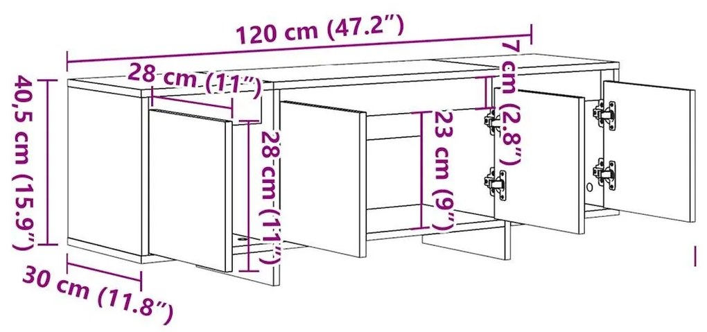 Έπιπλο Τηλεόρασης Αρτισιανή Δρυς 120x30x40,5 εκ Επεξ. Ξύλο - Καφέ