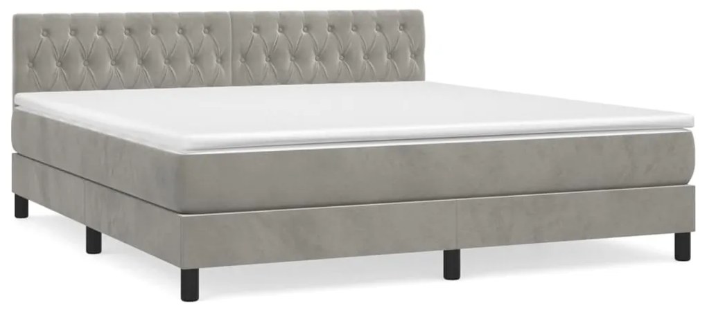 vidaXL Κρεβάτι Boxspring με Στρώμα Ανοιχτό Γκρι 180x200 εκ. Βελούδινο