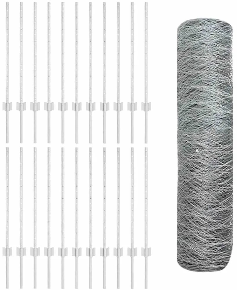 vidaXL Φράχτης με Στήλες. Ασημί 0.8 x 50 μ Ατσάλι