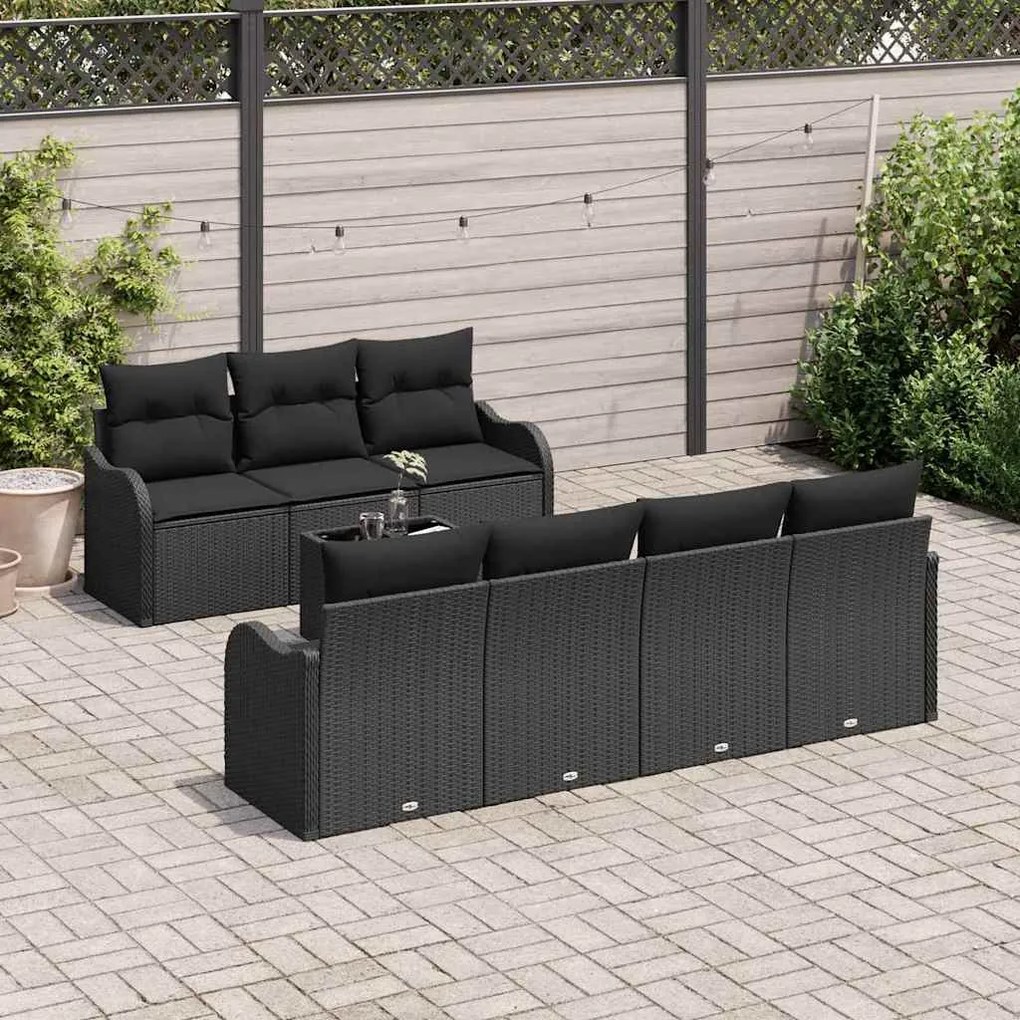 vidaXL Σετ Καναπέ Κήπου 8 pcs Μαύρο 55 x 55 x 37 εκ Πολυ ράταν