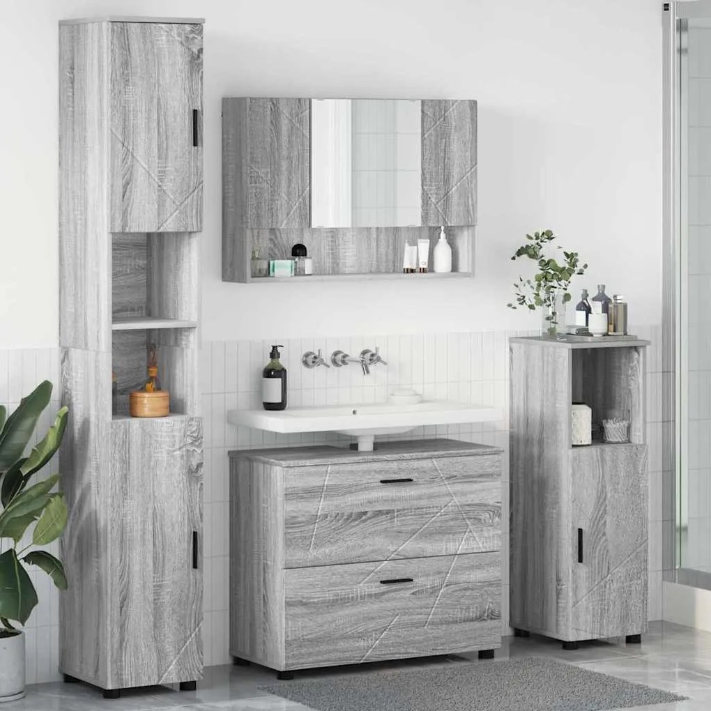 vidaXL Σετ Επίπλων Μπάνιου με ράφι 4 pcs Γκρι sonoma 30 x 35 x 192 εκ.