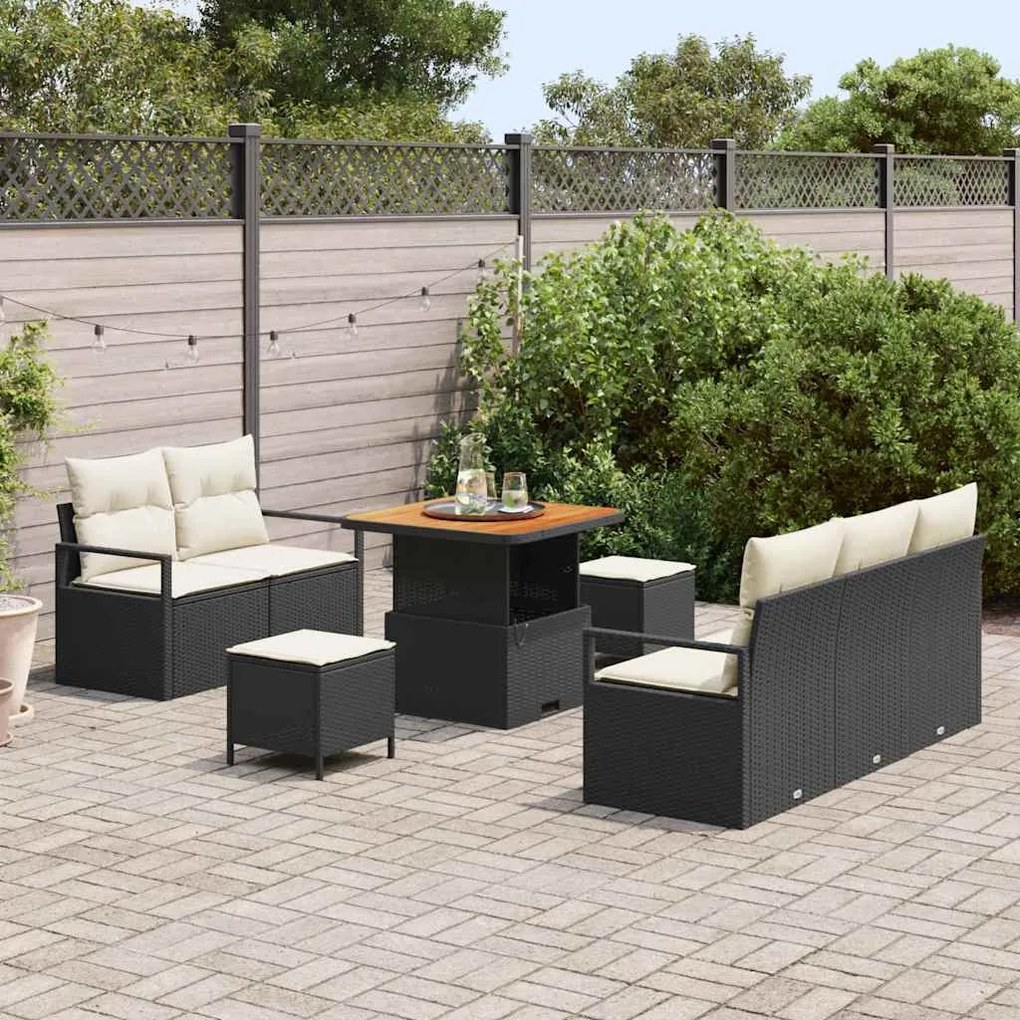 vidaXL Σετ Καναπέ Κήπου με μαξιλάρι 8 pcs Μαύρο Πολυ ράταν