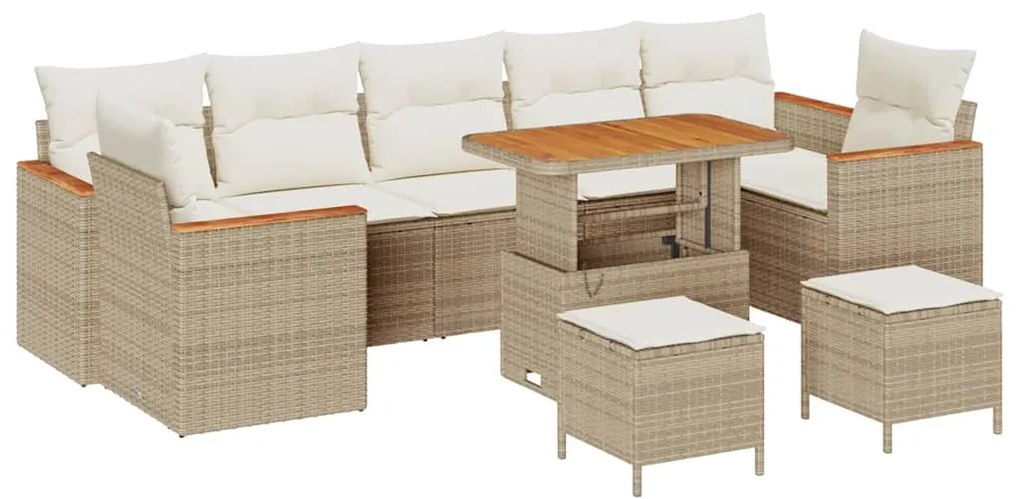 vidaXL Σετ Καναπέ Κήπου 10 pcs Μπεζ 90 x 55 x 71 cm Πολυ ράταν