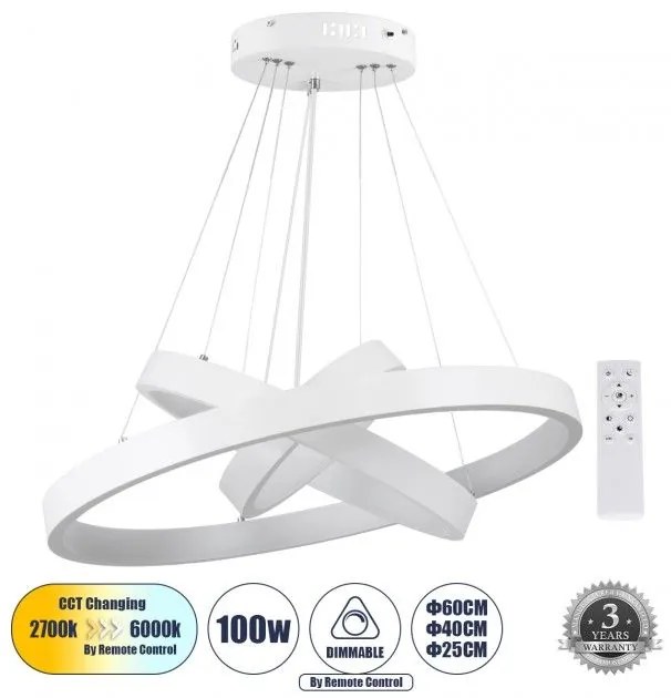 Κρεμαστό Φωτιστικό Οροφής LED 100W 12123lm NEMESIS TRIO DECO Globostar 61168-DECO Λευκό