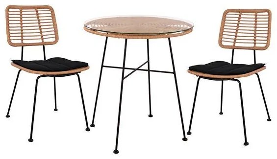 Σετ Κήπου ALLEGRA C10478 3 τεμ Μπέζ - Μαύρο Wicker με Τραπέζι Φ70x74 εκ. & 2 Καρέκλες