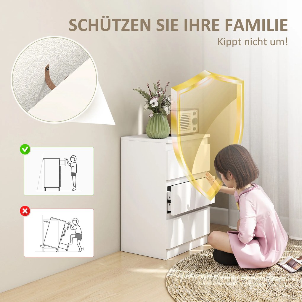 HOMCOM Νυχτερινό Τραπεζάκι, Σετ 2 Τραπεζιών Κομοδίνου με 3 Συρτάρια, Νυχτικό, Κομοδίνο για Υπνοδωμάτιο, Σαλόνι, 40 x 30 x 59,5 cm, Λευκό