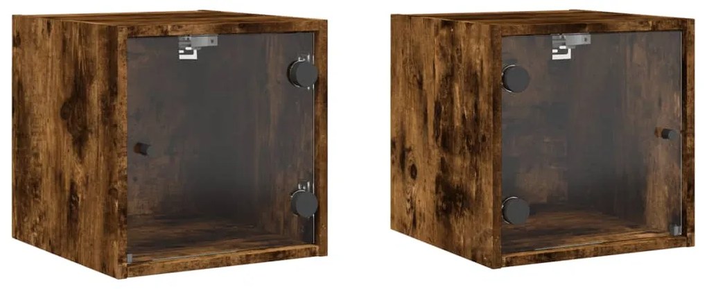 vidaXL Κομοδίνα 2 τεμ. Καπνιστή Δρυς 35x37x35 εκ. με Γυάλινες Πόρτες