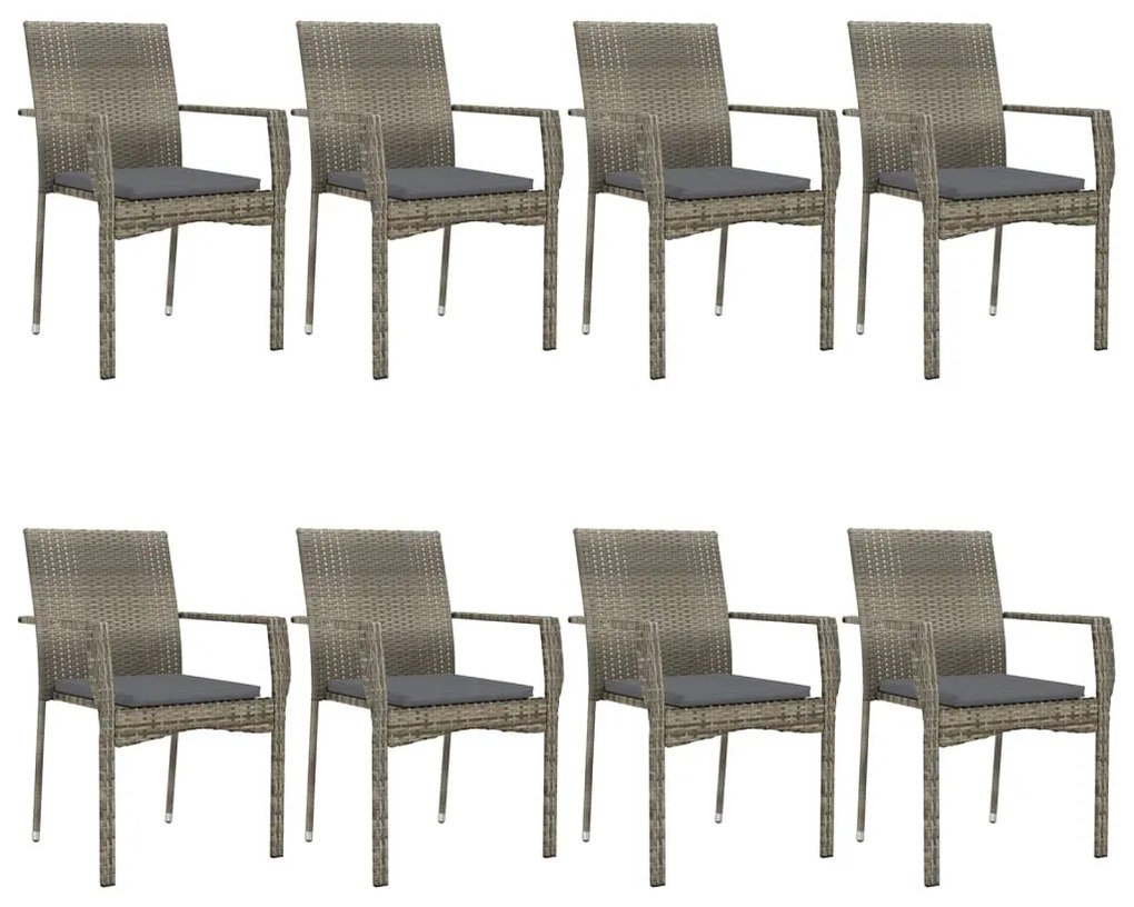 vidaXL Σετ Τραπεζαρίας Κήπου 9 τεμ Μαύρο&Γκρι Συνθ. Ρατάν με Μαξιλάρια