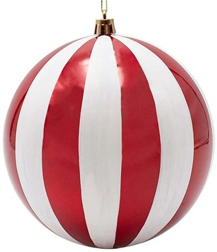 Χριστουγεννιάτικες Μπάλες Ρίγες (Σετ 2Τμχ) 600-47955 20cm Red-White