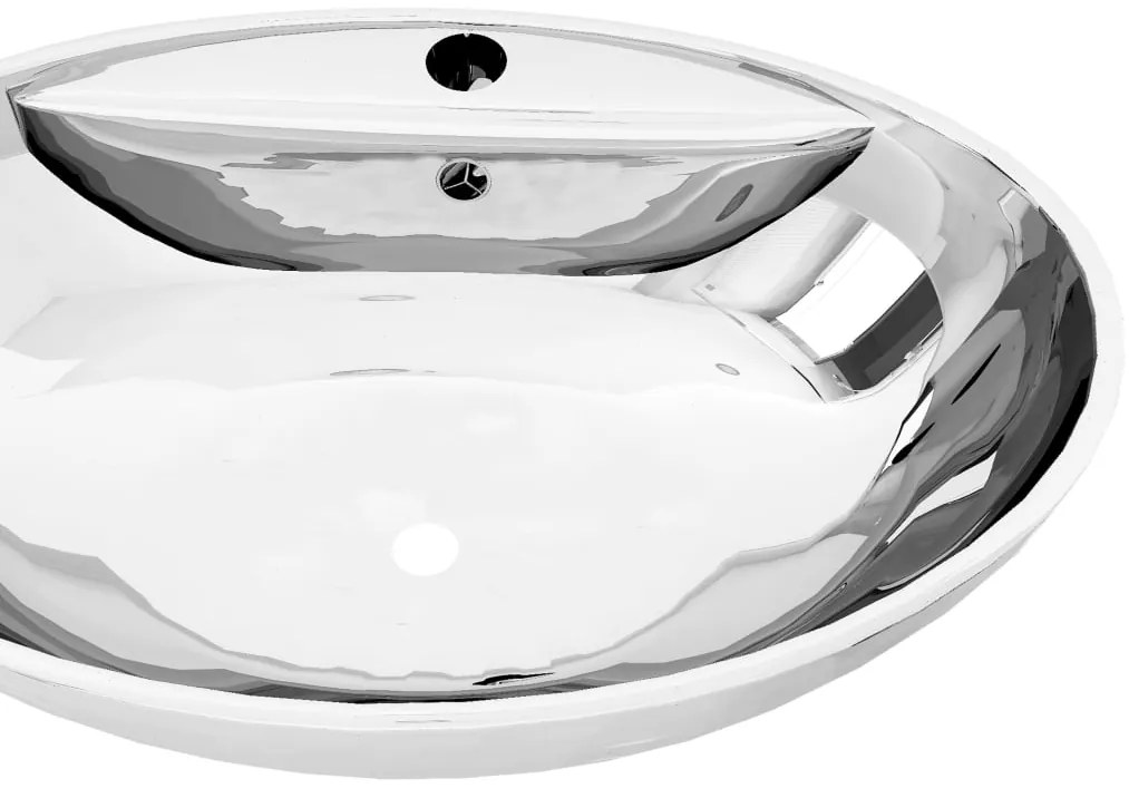 vidaXL Νιπτήρας με Οπή Υπερχείλισης Ασημί 58,5x39x21 εκ. Κεραμικός