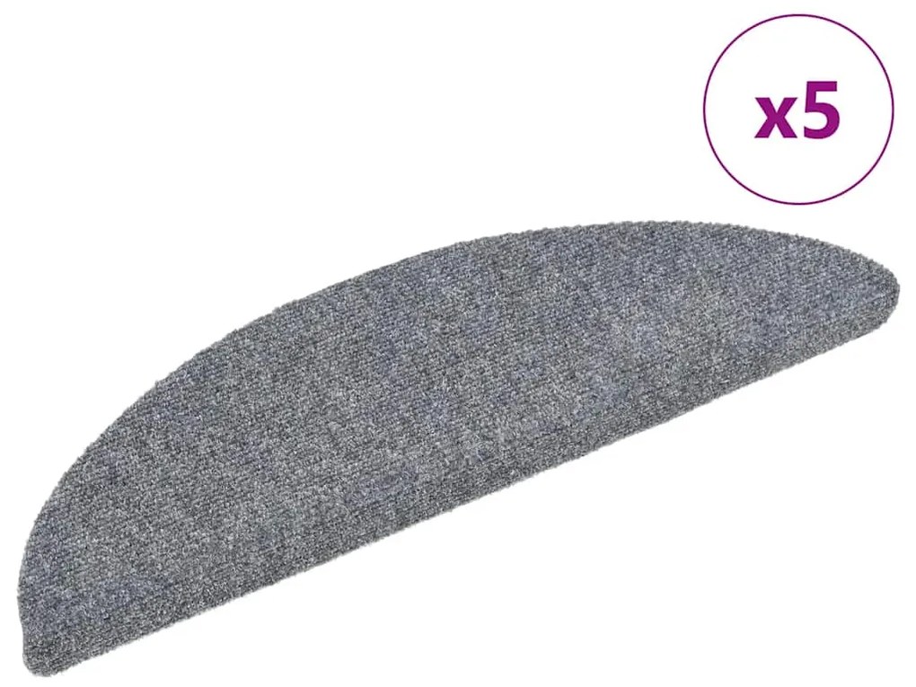 vidaXL Πατάκια Σκάλας Αυτοκόλ. 5 τεμ. Αν. Γκρι 56x17x3 εκ Βελονιασμένα
