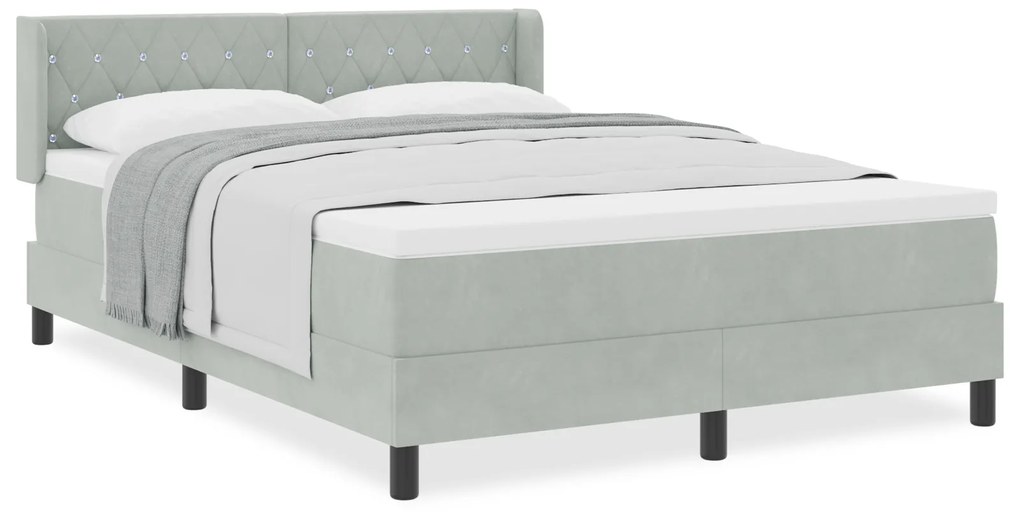 vidaXL κρεβάτι Box Spring με στρώμα γκρι ανοιχτό 160x200 εκ. βελούδο