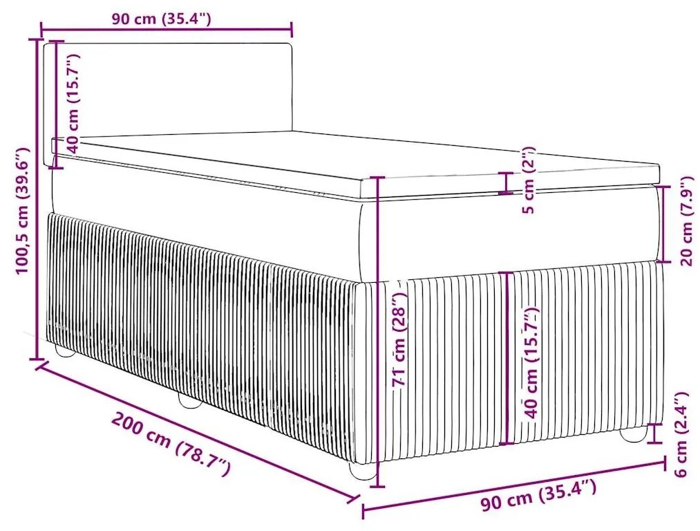 Κρεβάτι Boxspring με Στρώμα Σκούρο Καφέ 90x200 εκ. Υφασμάτινο - Καφέ