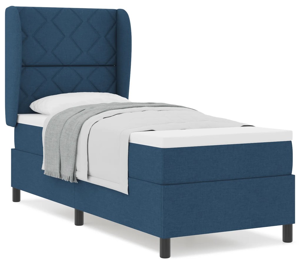 vidaXL Κρεβάτι Box Spring με Στρώμα - Μπλε, 80x200 εκ, Υφασμάτινο
