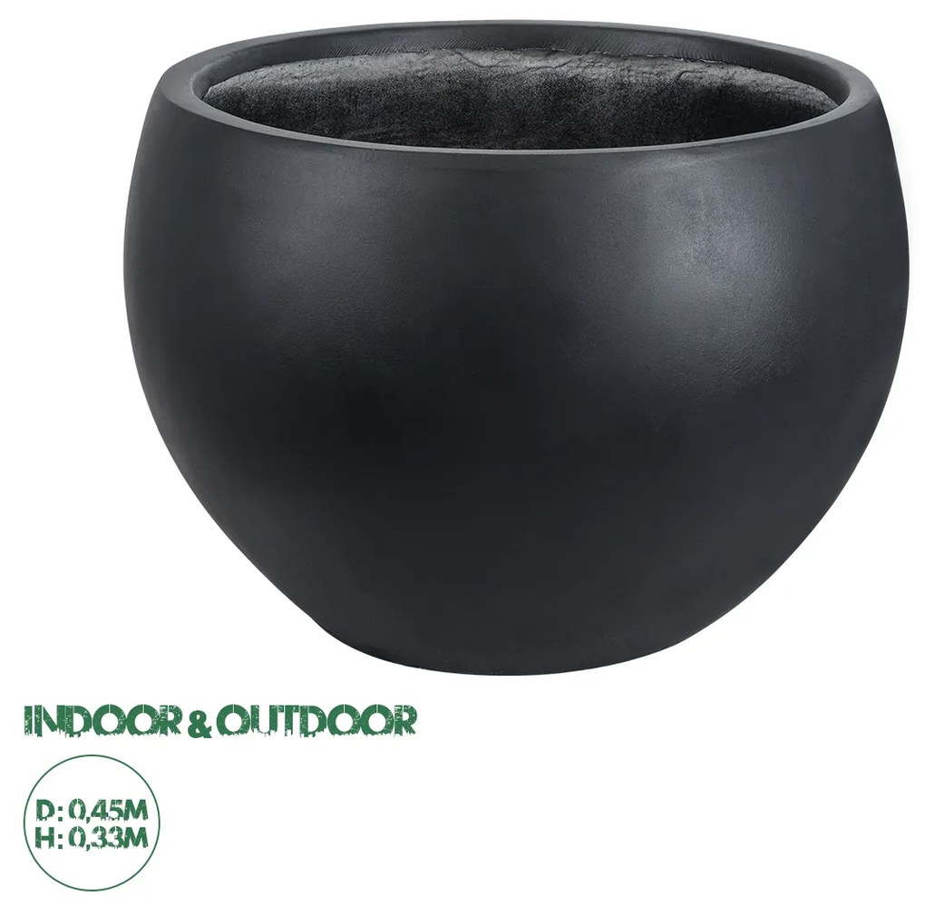 GloboStar® Artificial Garden VITORIA 20700 Διακοσμητικό Πολυεστερικό Τσιμεντένιο Κασπώ Γλάστρα - Flower Pot Μαύρο Φ45 x Υ33cm