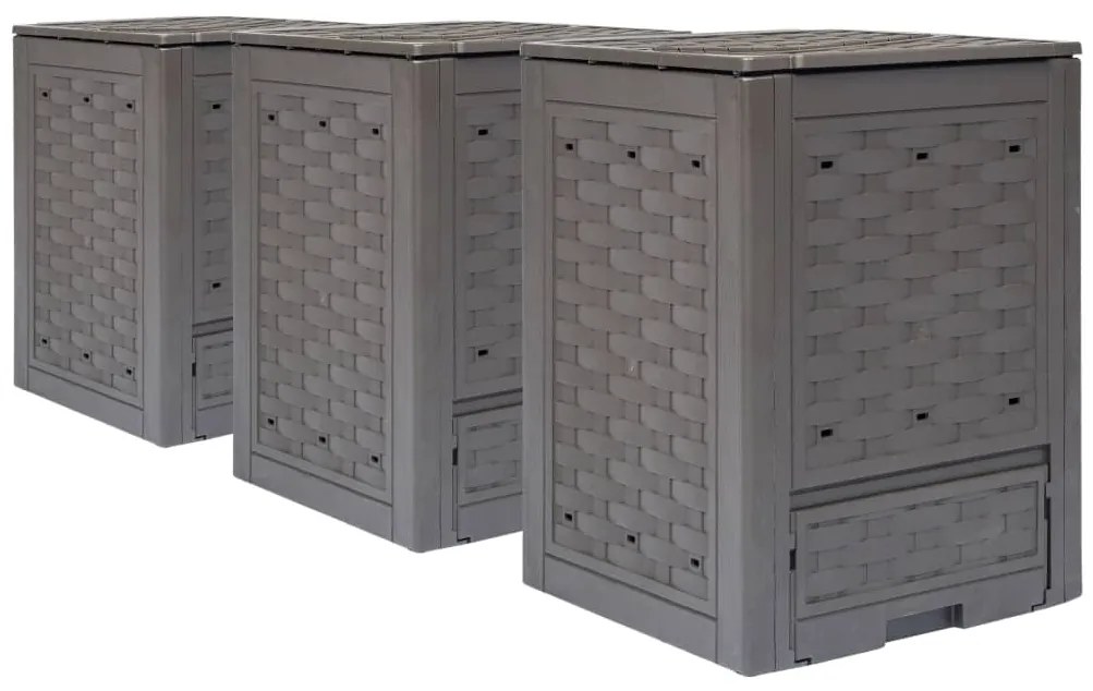 vidaXL Κομποστοποιητές 3 τεμ. Καφέ 60x60x83 εκ. 900 L Πλαστικό Ρατάν