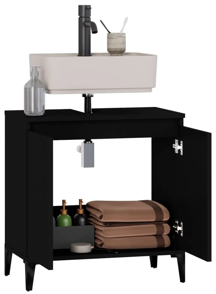 vidaXL Ντουλάπι Νιπτήρα Μαύρο 58x33x60 εκ. Επεξεργασμένο Ξύλο