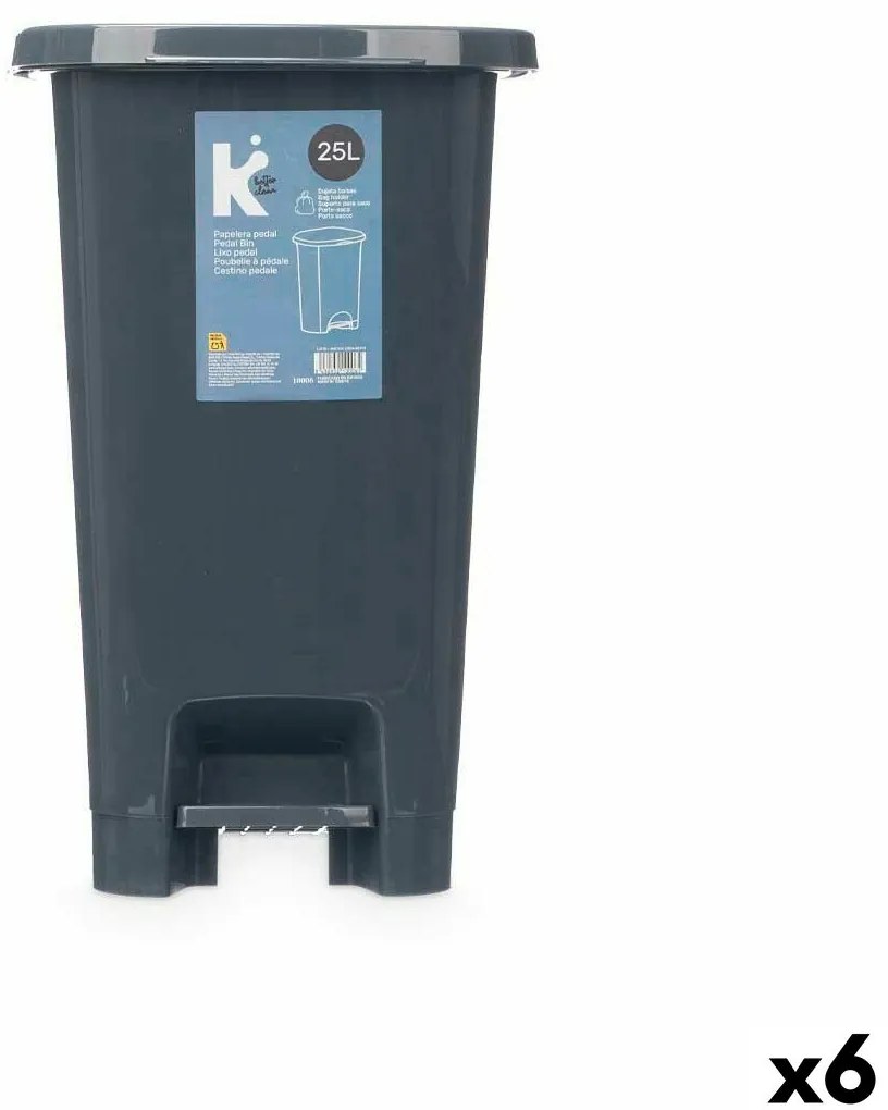 Κάδος Απορριμμάτων με Πεντάλ Ανθρακί Πλαστική ύλη 25 L (x6)