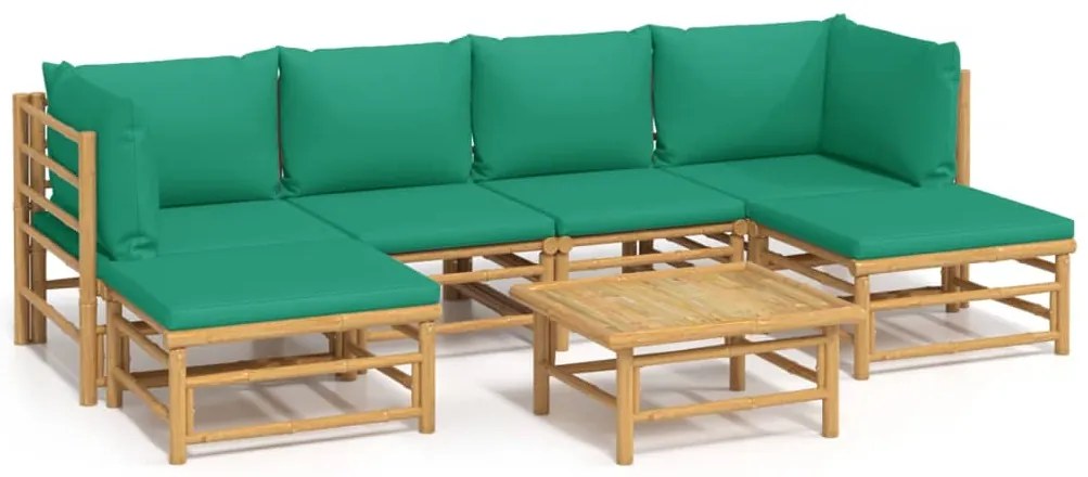 vidaXL Σαλόνι Κήπου Σετ 7 Τεμ. από Μπαμπού με Πράσινα Μαξιλάρια