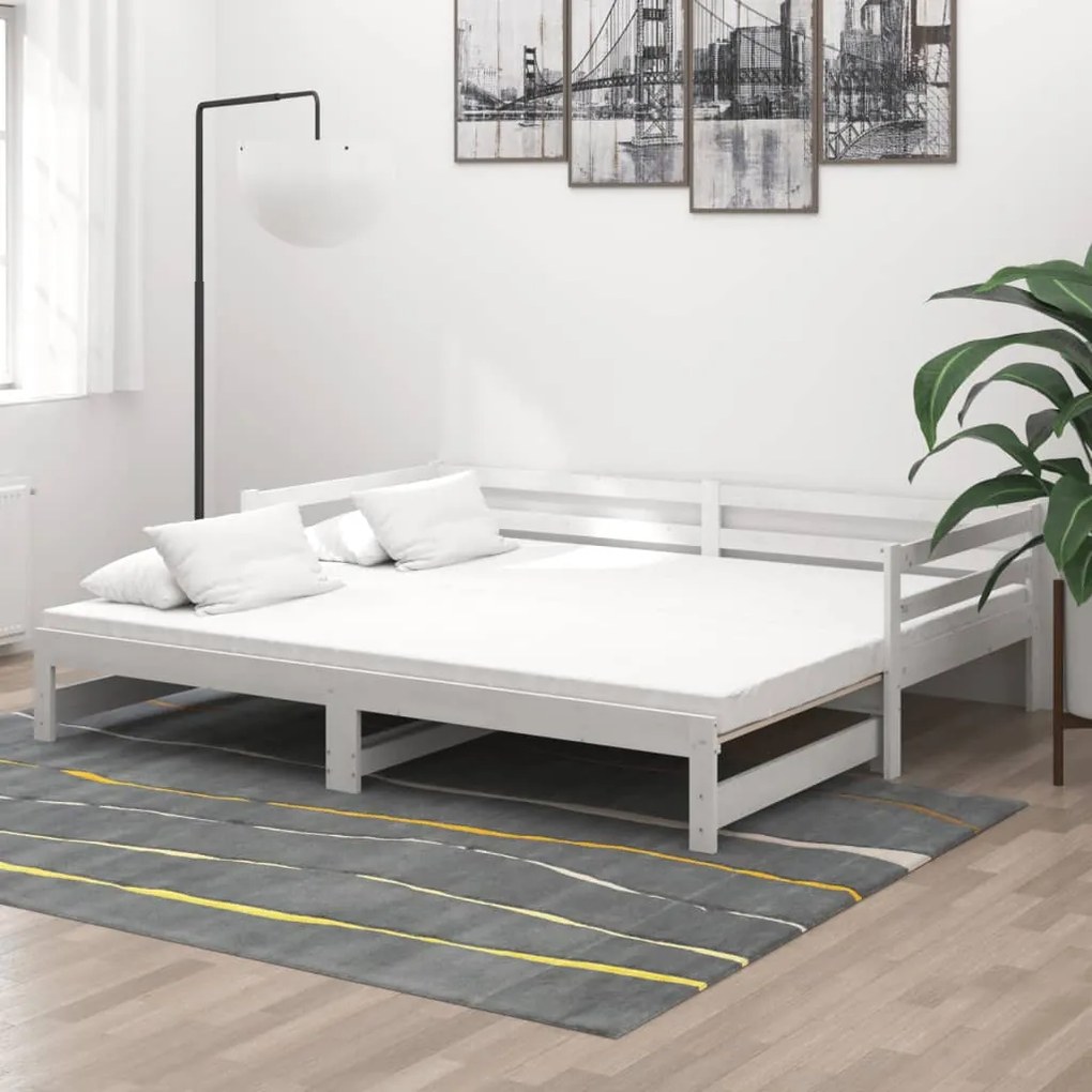Καναπές Κρεβάτι Συρόμενος Λευκός 2x(90x200) εκ. Ξύλο Πεύκου
