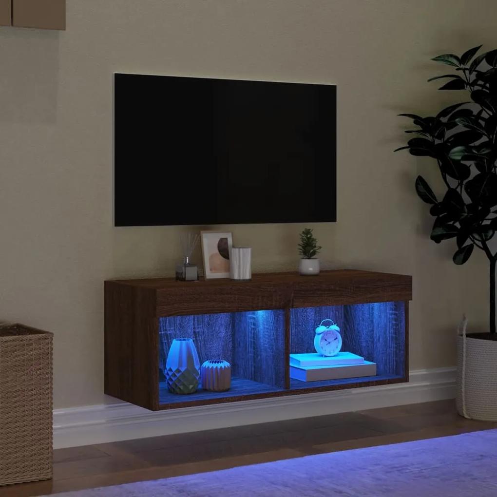 vidaXL Έπιπλο Τηλεόρασης με LED Καφέ Δρυς 80x30x30 εκ.