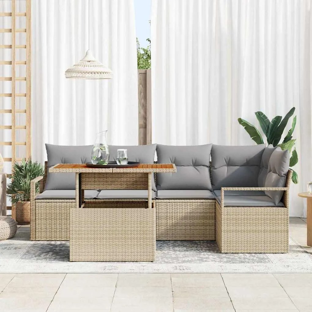 vidaXL Σέτ φαγητού για κήπο 6 pcs Μπεζ, Γκρι 100 x 55 x 73 εκ
