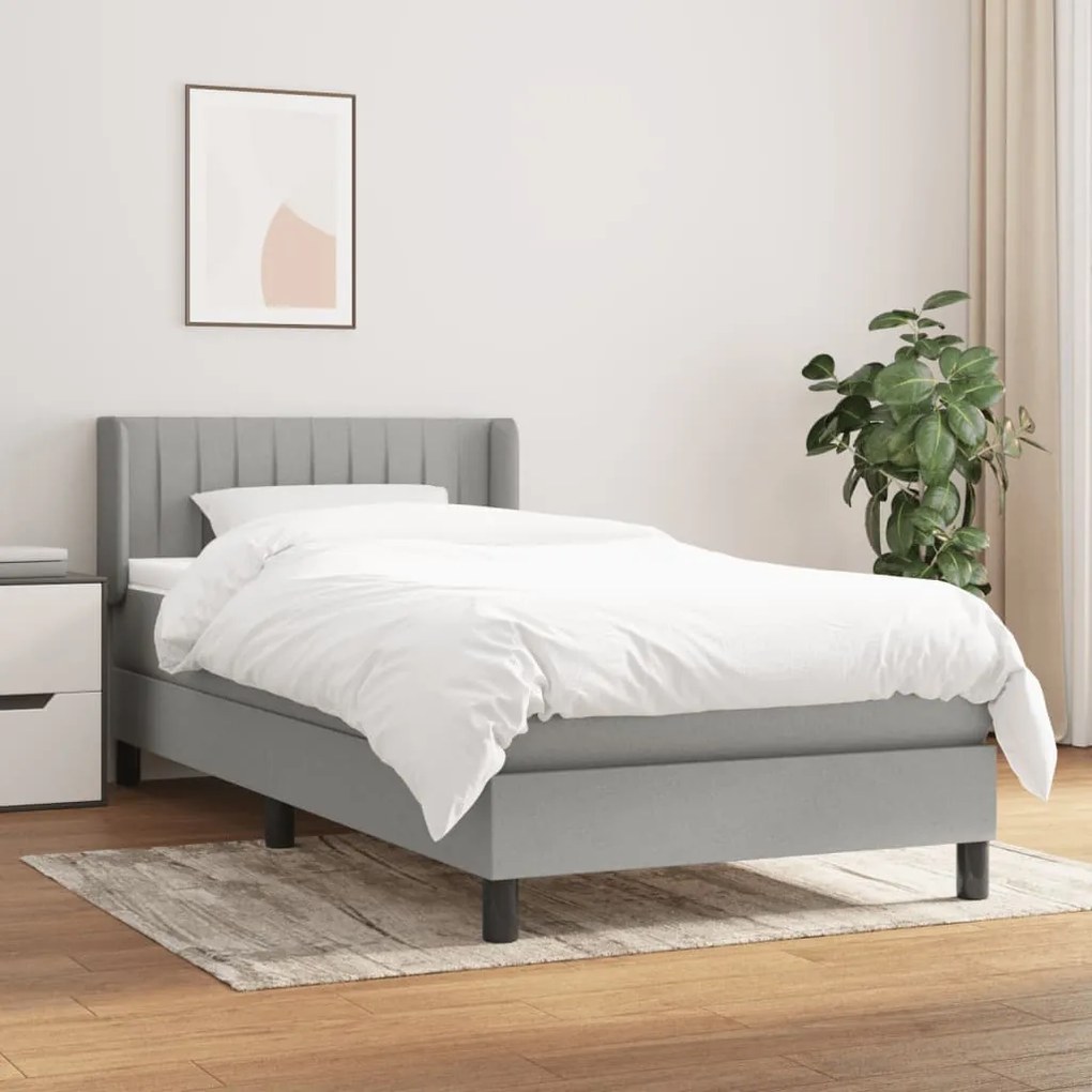 Κρεβάτι Boxspring με Στρώμα Ανοιχτό Γκρι 90x190 εκ. Υφασμάτινο