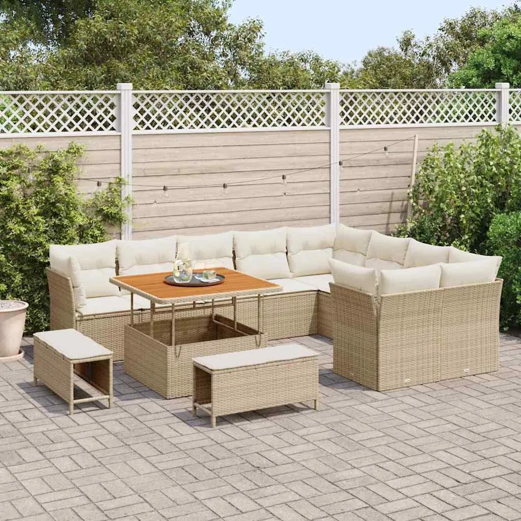 vidaXL Σετ Καναπέ Κήπου 12 pcs Μπεζ συνθετικό ρατάν
