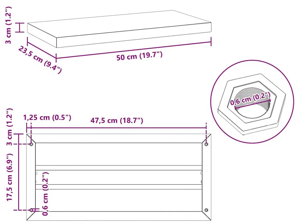 ΡΑΦΙΑ ΤΟΙΧΟΥ 2 ΤΕΜ. ΜΑΥΡΟ 50X23,5X3 ΕΚ. ΑΝΟΞΕΙΔΩΤΟ ΑΤΣΑΛΙ 30295