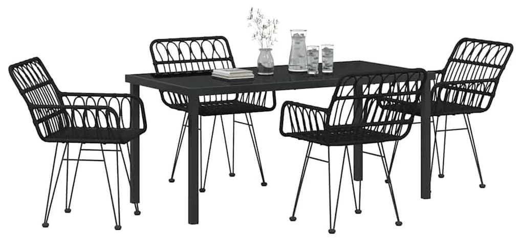 vidaXL Σέτ φαγητού για κήπο 5 pcs Μαύρο Χάλυβας με επίστρωση πούδρας