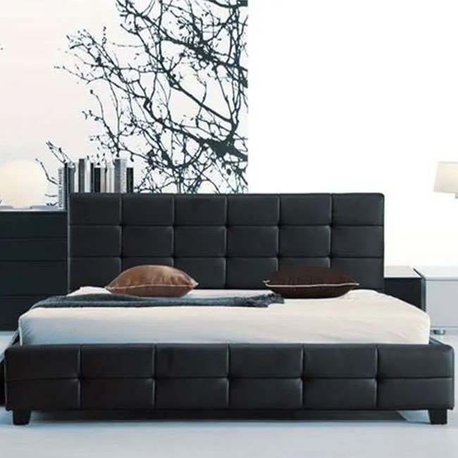 Κρεβάτι Fidel Ε8087 Pu Black Διπλό Wood, Fabric