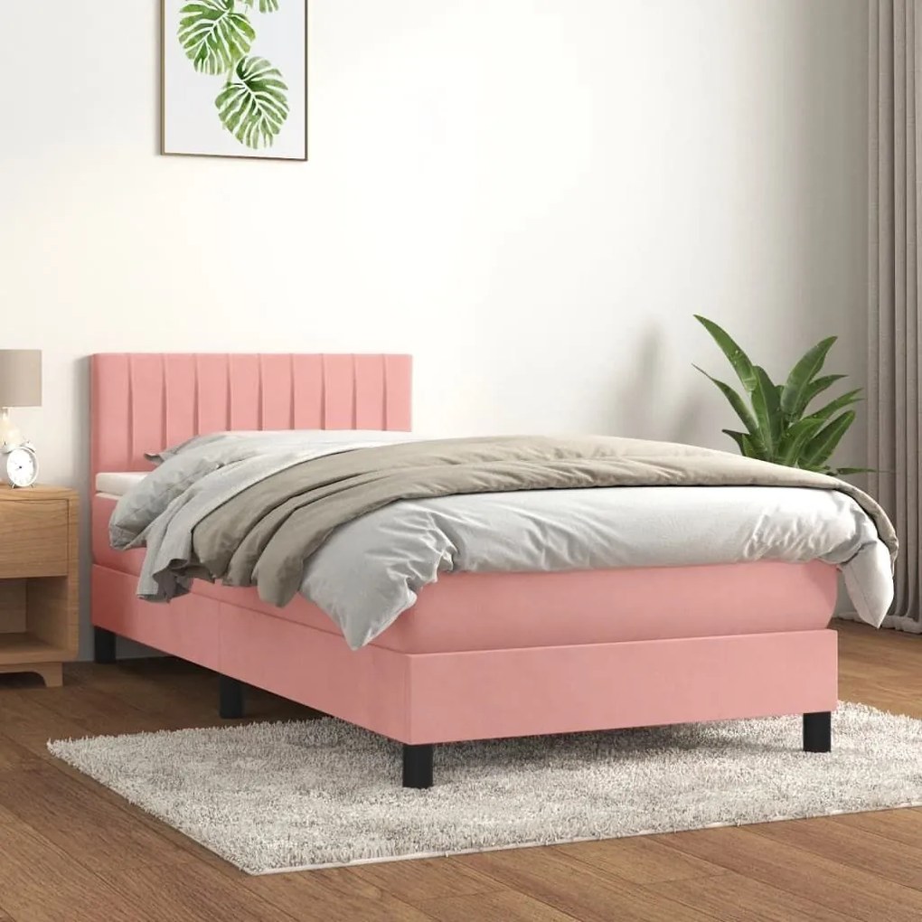 ΚΡΕΒΑΤΙ BOXSPRING ΜΕ ΣΤΡΩΜΑ ΡΟΖ 100X200 ΕΚ. ΒΕΛΟΥΔΙΝΟ 3141412