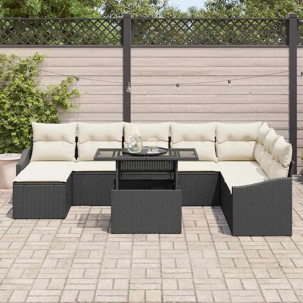 vidaXL Σετ Καναπέ Κήπου 9 pcs Μαύρο, Κρέμα Πολυ rattan, βαμμένο ατσάλι